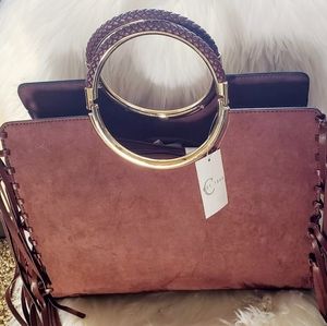 Tasseled Suede Top Handle handbag